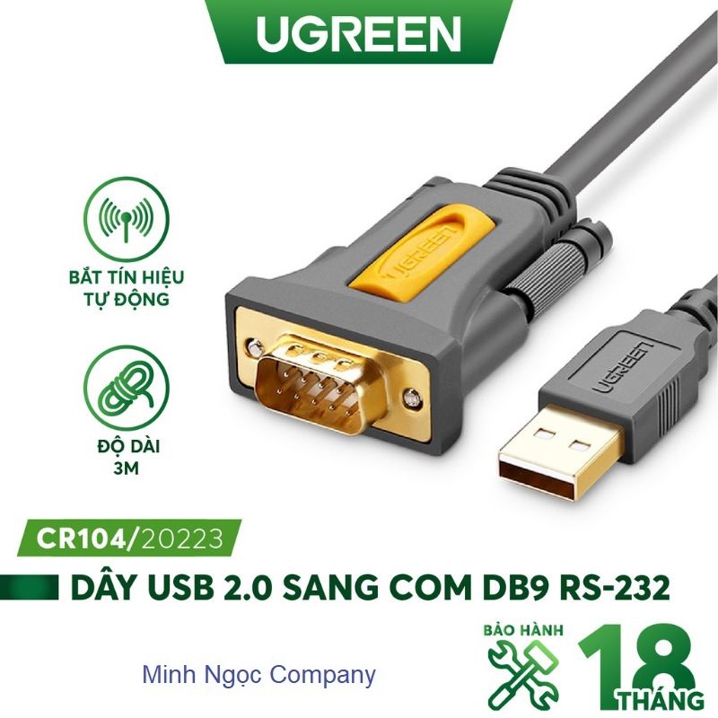 Dây chuyển usb sang com rs232 db9 ugreen cr104 dài 1,5m-2m-3m - hàng