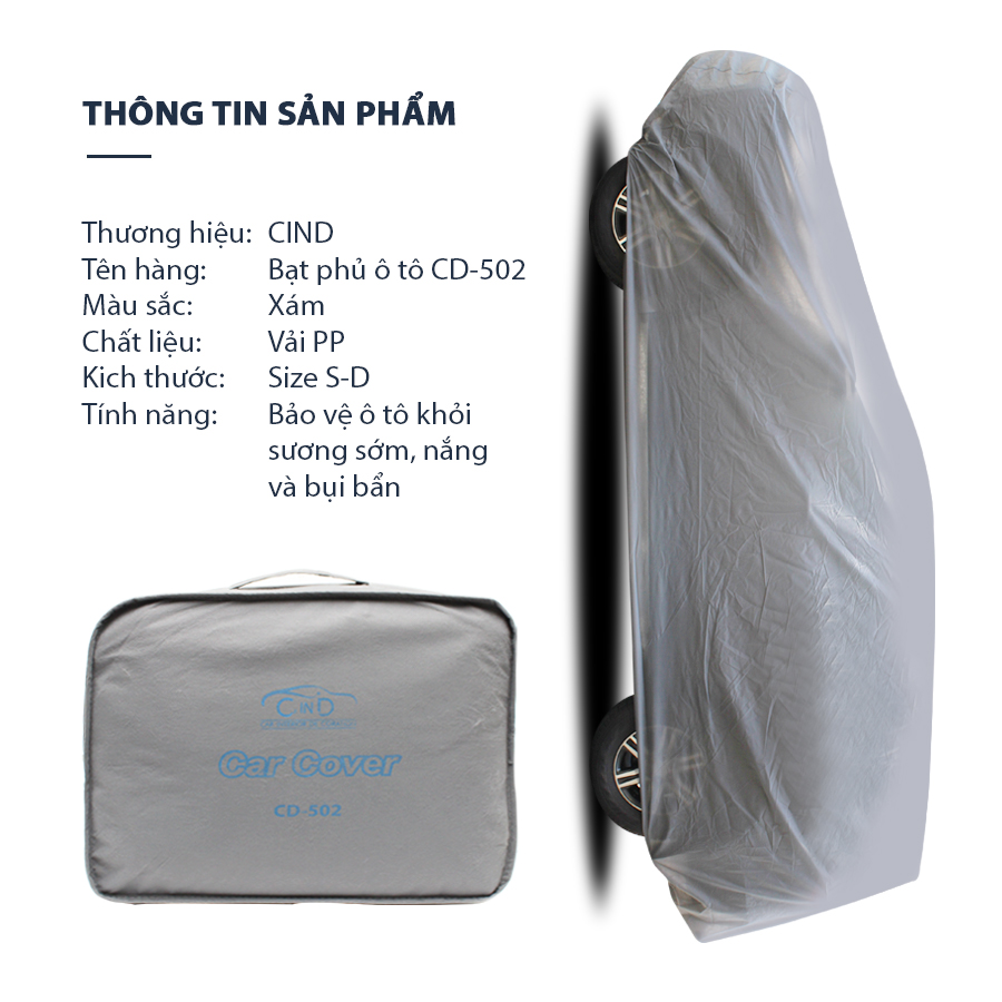 Bạt Phủ Ô Tô 7 Chỗ Cind CD-502 Size S-D 1 Lớp PP