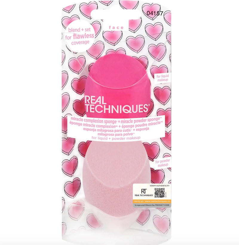 Rt Real Techniques Miracle Powder Sponge for Liquid Foundation and Powder Set in Pink