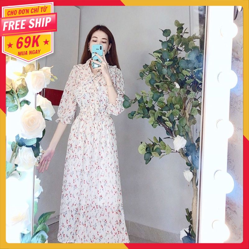 Nơi bán Đầm hoa viền bèo cột nơ siêu xinh - hình thật