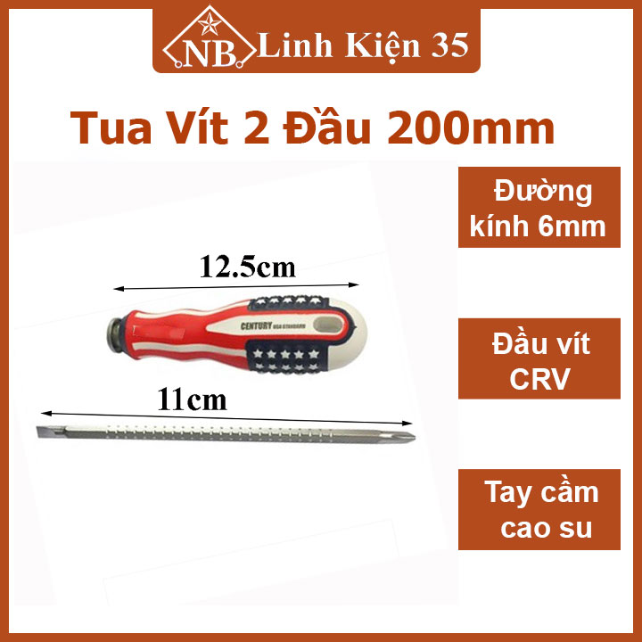 Tua vít cờ Mỹ 2 đầu dài 20cm, tuốc nơ vít đa năng 1 đầu 2 cạnh, 1 đầu 4 cạnh tiện lợi