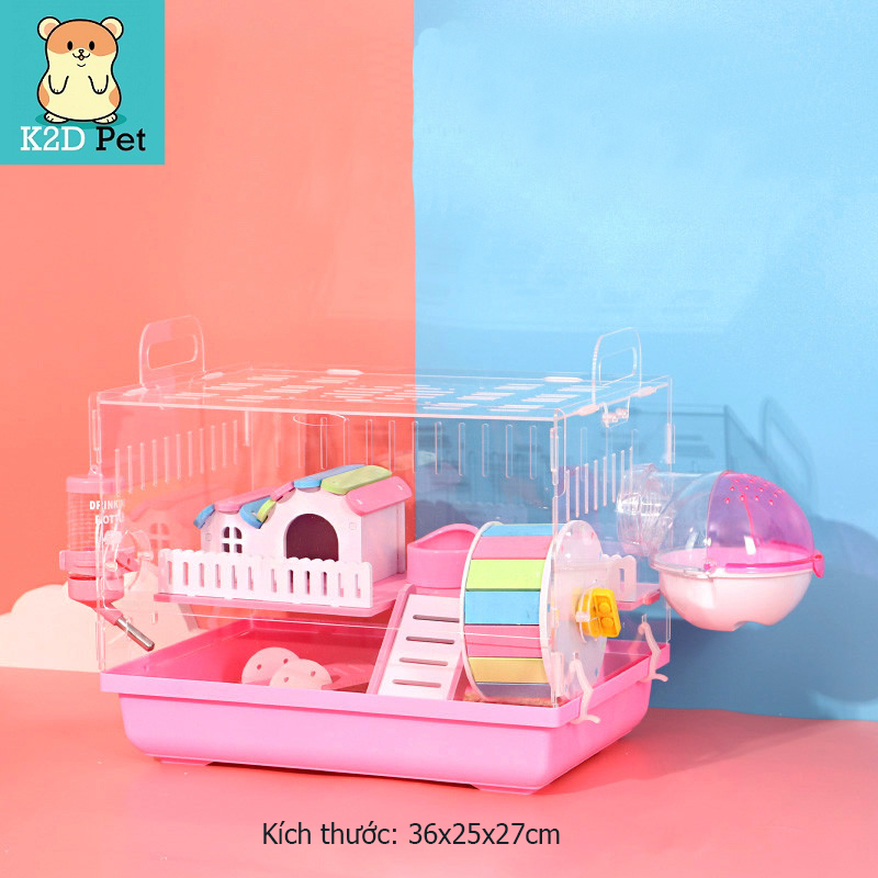 Lồng hamster cầu vồng 2 tầng full đồ mica