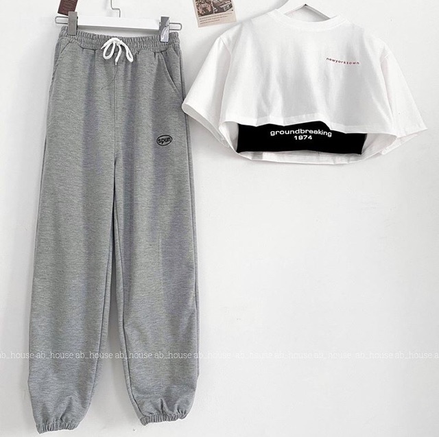💢SET BỘ QUẦN SPUN + ÁO CROP GROUND BREAKING