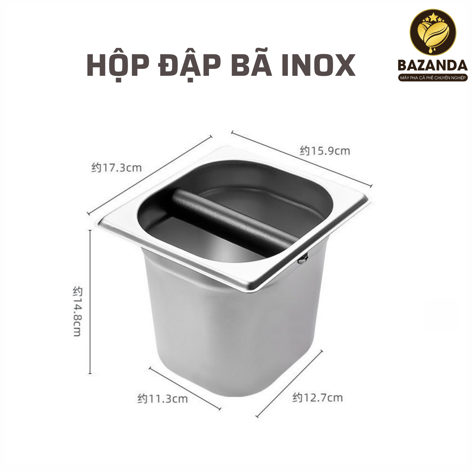 HỘP ĐẬP BÃ CÀ PHÊ Inox KNOCK BOX cao 15cm
