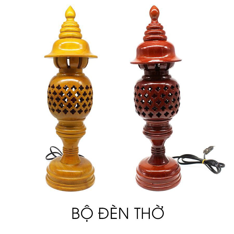 Cặp đèn thờ gỗ xà cừ cao 48cm