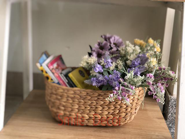 Khay đựng đồ đa năng , cắm hoa đan lục bình Smile Decor hình thuyền có quai cầm tiện dụng