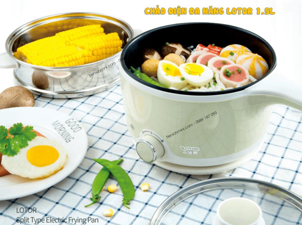 [CÓ CHỐNG DÍNH] Chảo Điện Đa Năng LOTOR 1.5L Có Xửng Hấp