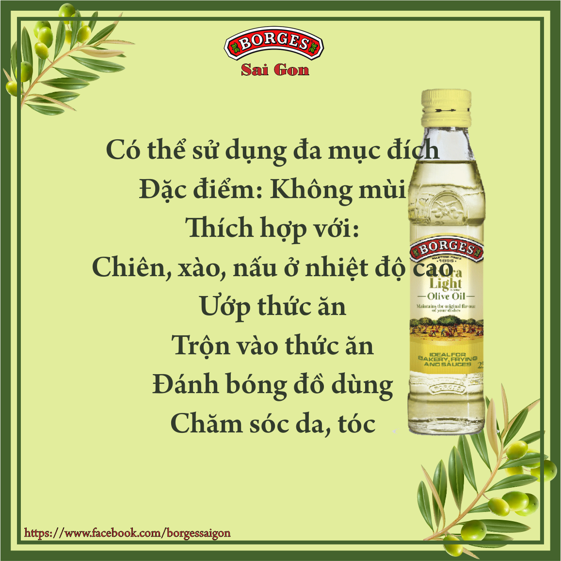 Dầu Oliu Tinh Chế Extra Light  Borges không mùi