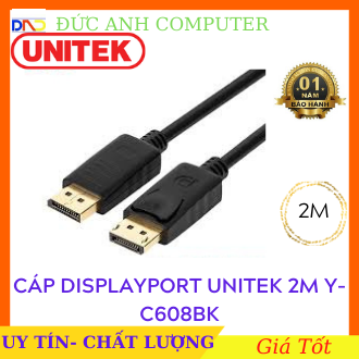 Cáp Displayport 4K dài 2m UNITEK YC608BK, Hàng Chính Hãng UNITEK - Bảo Hành 12 Tháng , Cáp 2 đầu Displayport