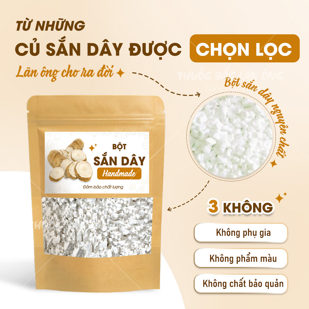 Bột sắn dây nguyên chất 200g, sắn dây ta nhà làm, pha uống giúp thanh nhiệt, giải khát - Lãn Ông