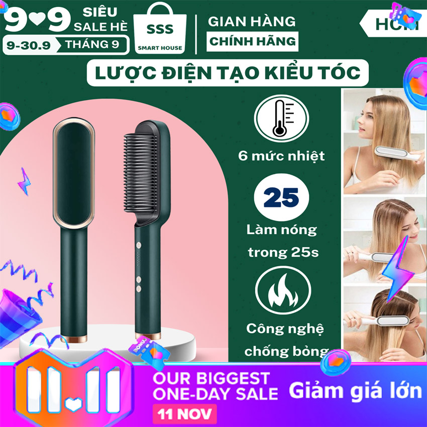 Lược điện chải tóc tạo kiểu chuyên nghiệp đa năng 3 in 1 uốn - duỗi - ép tóc, chỉnh nhiệt đa năng