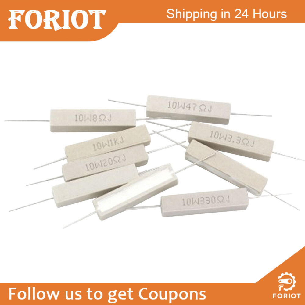 Foriot 10Pcs Điện Trở Bằng Gốm Và Xi Măng 10W 10 Ohm Resistance 5% Dây Gốm Vết Thương Điện Trở Điện