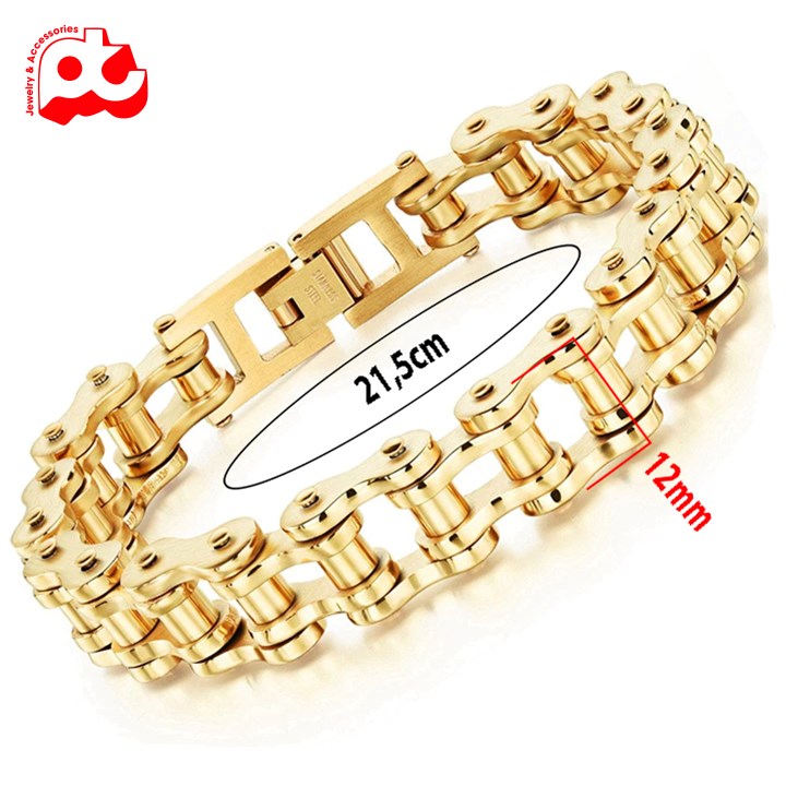 Lắc tay nam inox dây xích xe vòng đeo tay nam kiểu dây sên xe độc đáo cá tính trangsuchangstore kích cỡ 12mm màu mạ vàng thép không gỉ HSLTNA03