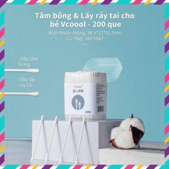 Tăm bông đa năng vcool kháng khuẩn lõi giấy hộp 200 chiếc