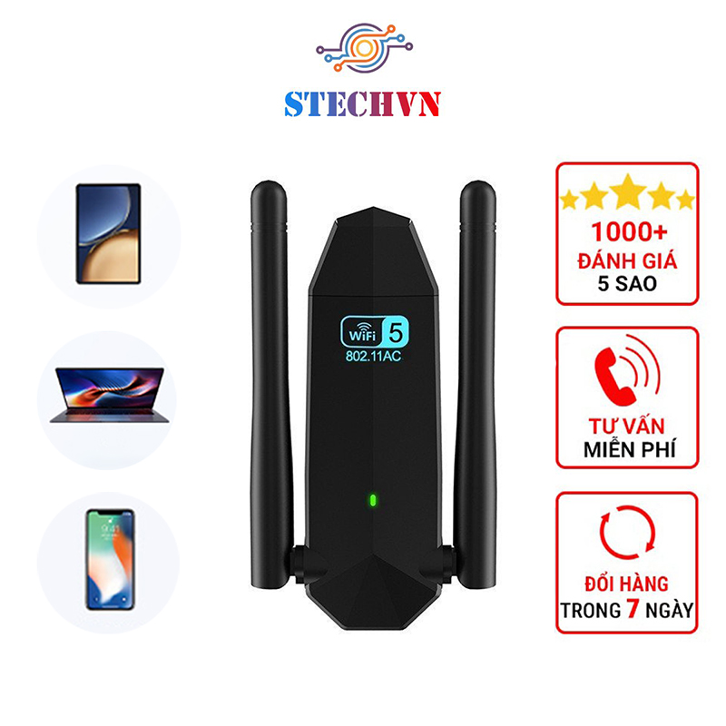 USB Wifi Cho PC 2 Râu Không Dây AC1300M Băng Tần Kép 5Ghz 2.4Ghz 1300Mbps Bộ Thu Sóng Wifi Chuẩn Wifi5 802.11 AC B G N