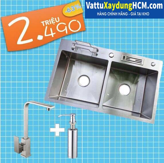 Bộ combo chậu rửa chén inox 304 đúc liền khối K8245D