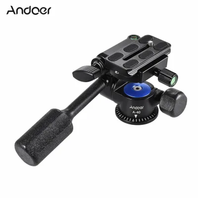 Andoer A-40 3 Way Camera Video Head Aluminum Alloy 360° Panoramic Photographic Damping Head for Canon Nikon Sony for Tripod Monopod Slider Max. Load 5kg/11Lbs