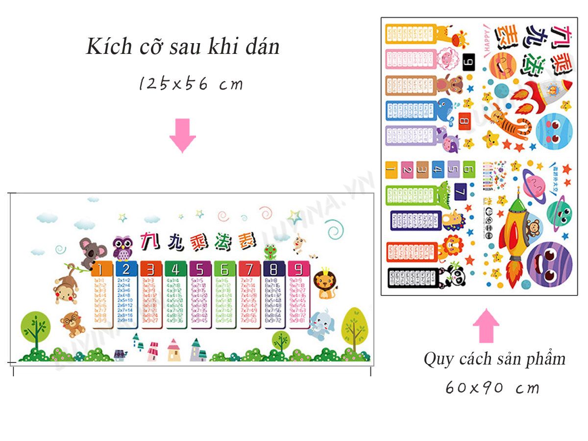 DECAL DÁN TƯỜNG BẢNG CỬU CHƯƠNG 2