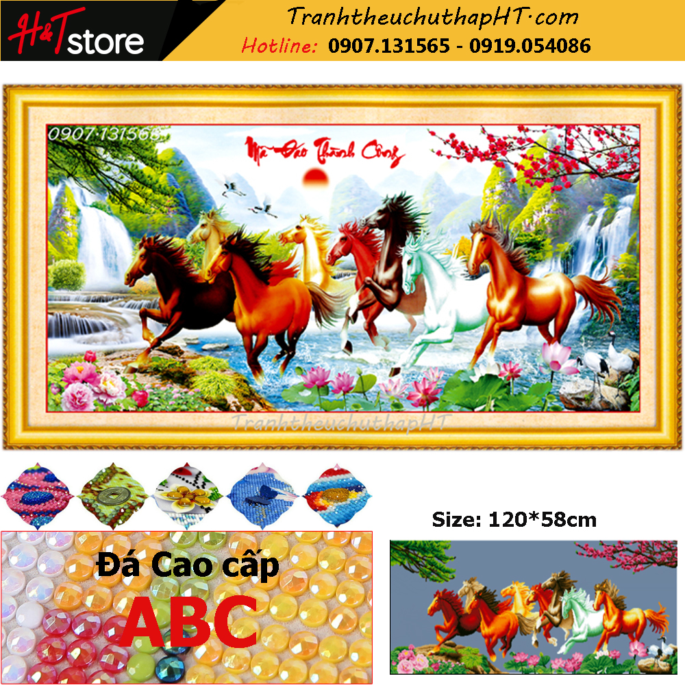 Tranh đính đá mã đáo thành công vs020, vs021, lv032: 12070cm, 200*85cm - tự đính