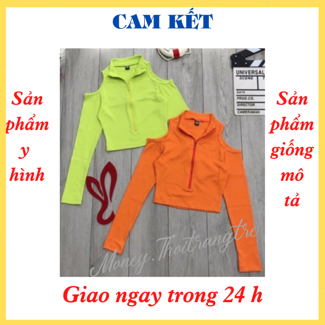 Áo Croptop Crt Thun Gân Coton Ôm Kiểu Khoét Hở Vai Tay Dài Có Dây Kéo Hở Eo-Áo Hở Ngực Dài Tay Hàn Quốc Sexy Ôm Body Màu Đen Trắng Cam Xanh neon,  Cổ Tim Chữ V Tập Gym, Thể Thao, Dạo Phố Siêu Hot