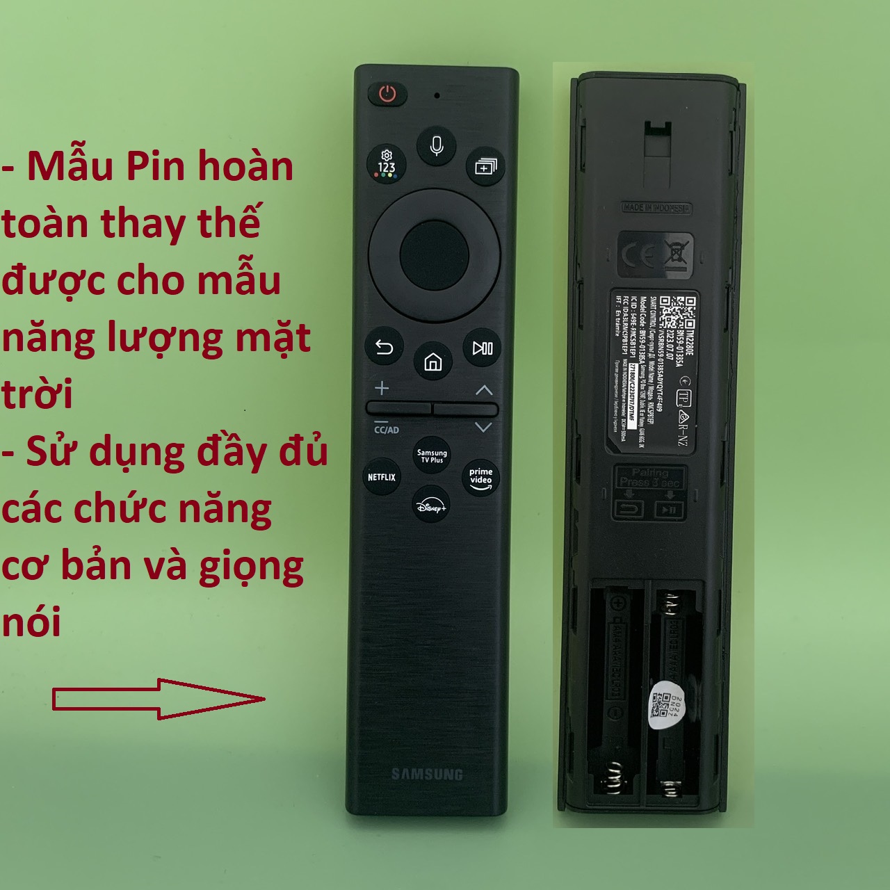 Điều khiển tivi Samsung năng lượng mặt trời hàng chính hãng theo TV, Remote samsung giọng nói Qled hàng Việt Nam