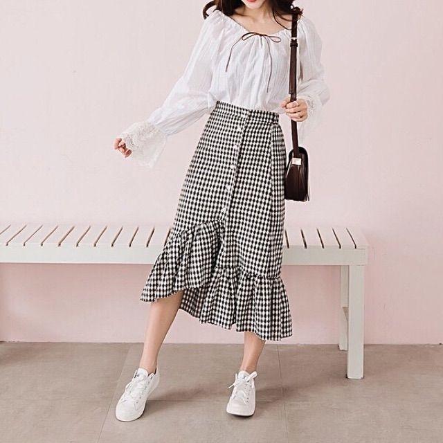 [HCM]Chân Váy Nữ Lệch Tà Bèo Phối Nút Ulzzang Hàn Quốc