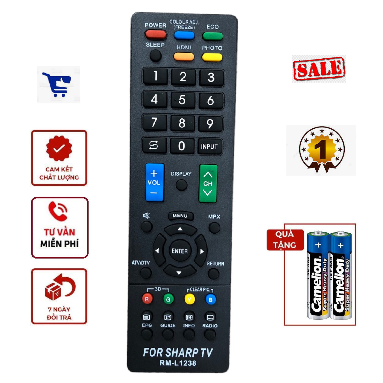 Điều khiển tivi sharp lcd led mã rm-l1238 lcd led - tặng kèm pin - remote từ xa tivi sharp