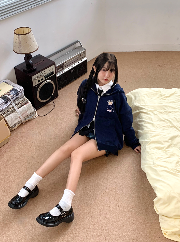 Aither Studio Áo Bear Hoodie Zip form Boxy