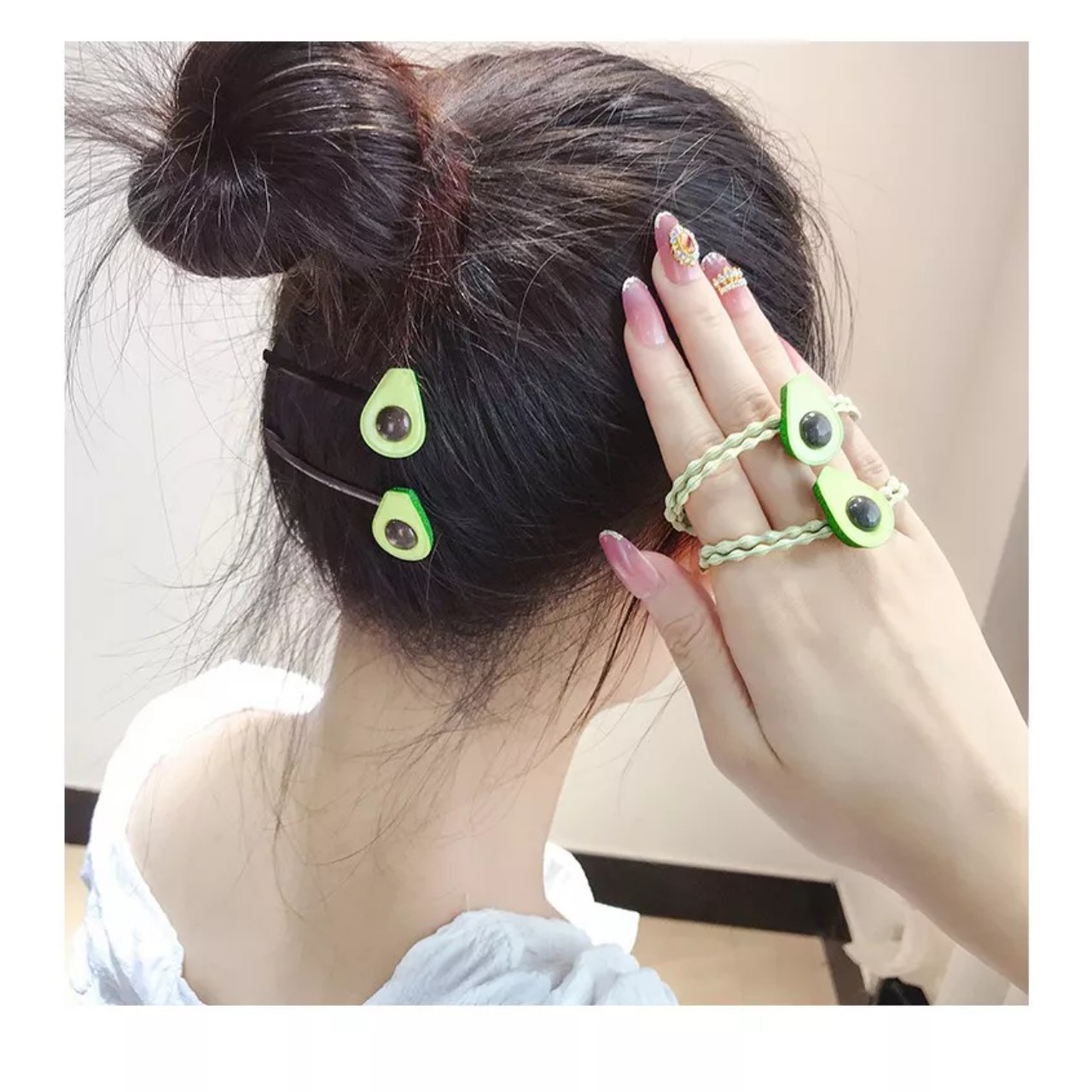 Set dây chun buộc tóc và cặp tóc quả bơ
