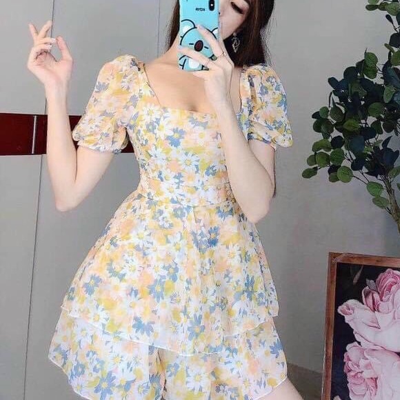 ĐẦM HOA XÒE ÔM EO  DỰ TIỆC ĐẤM CƯỚI NỮ TÍNH