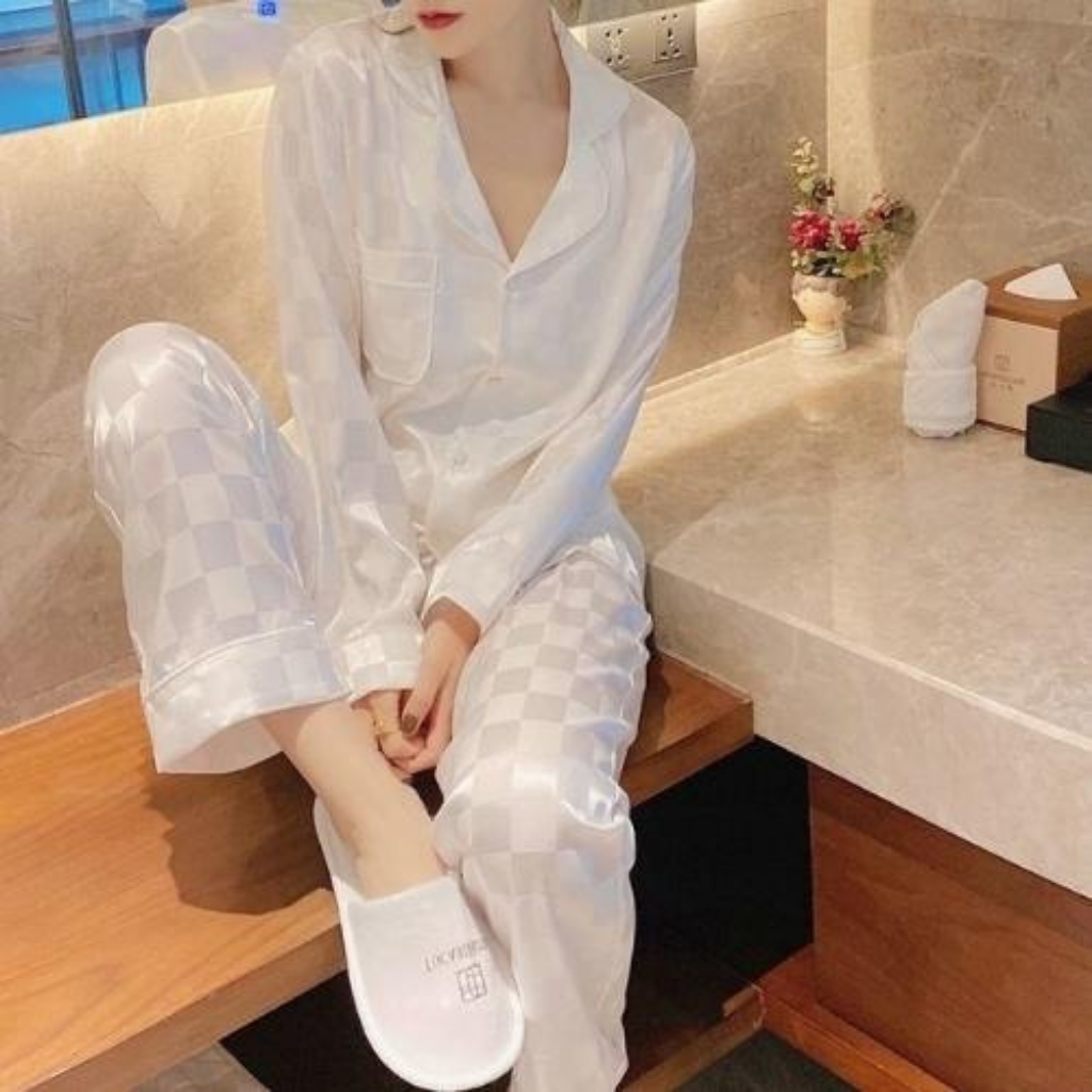 bộ pijama tay dài- quần dài chất lụa lụa gấm