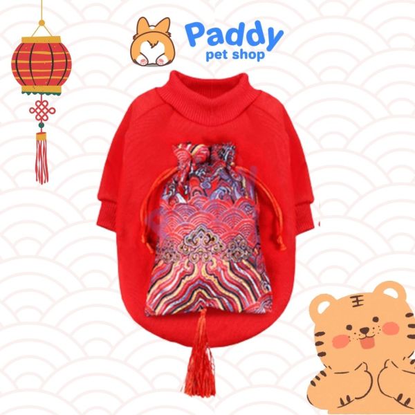 Áo Tết Vải Nỉ Đỏ Kèm Túi Lì Xì Cho Chó Mèo