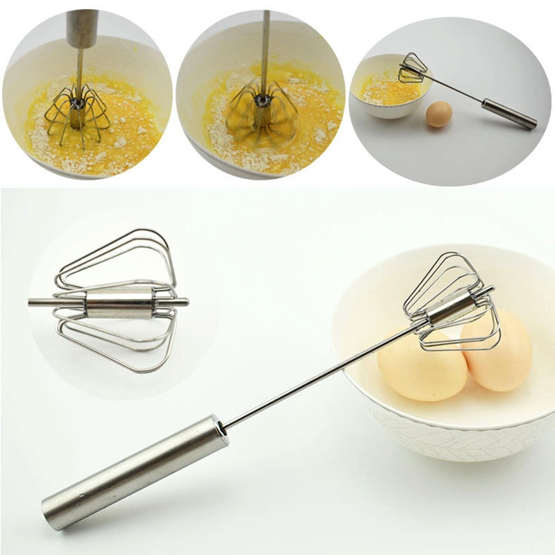 Cây Đánh Trứng Inox Có Trục Nhấn Xoay Cầm Tay Tiện ích 25.5 cm