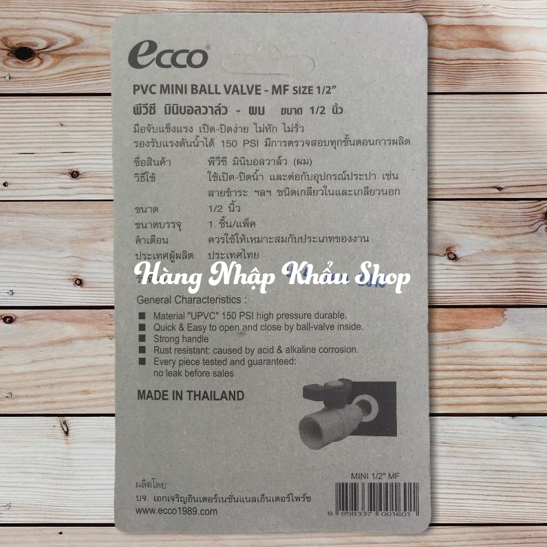 Van khóa nước Ecco 2 đầu răng (1 đầu răng trong,1 đầu răng ngoài) phi 21 nhập khẩu từ Thái Lan