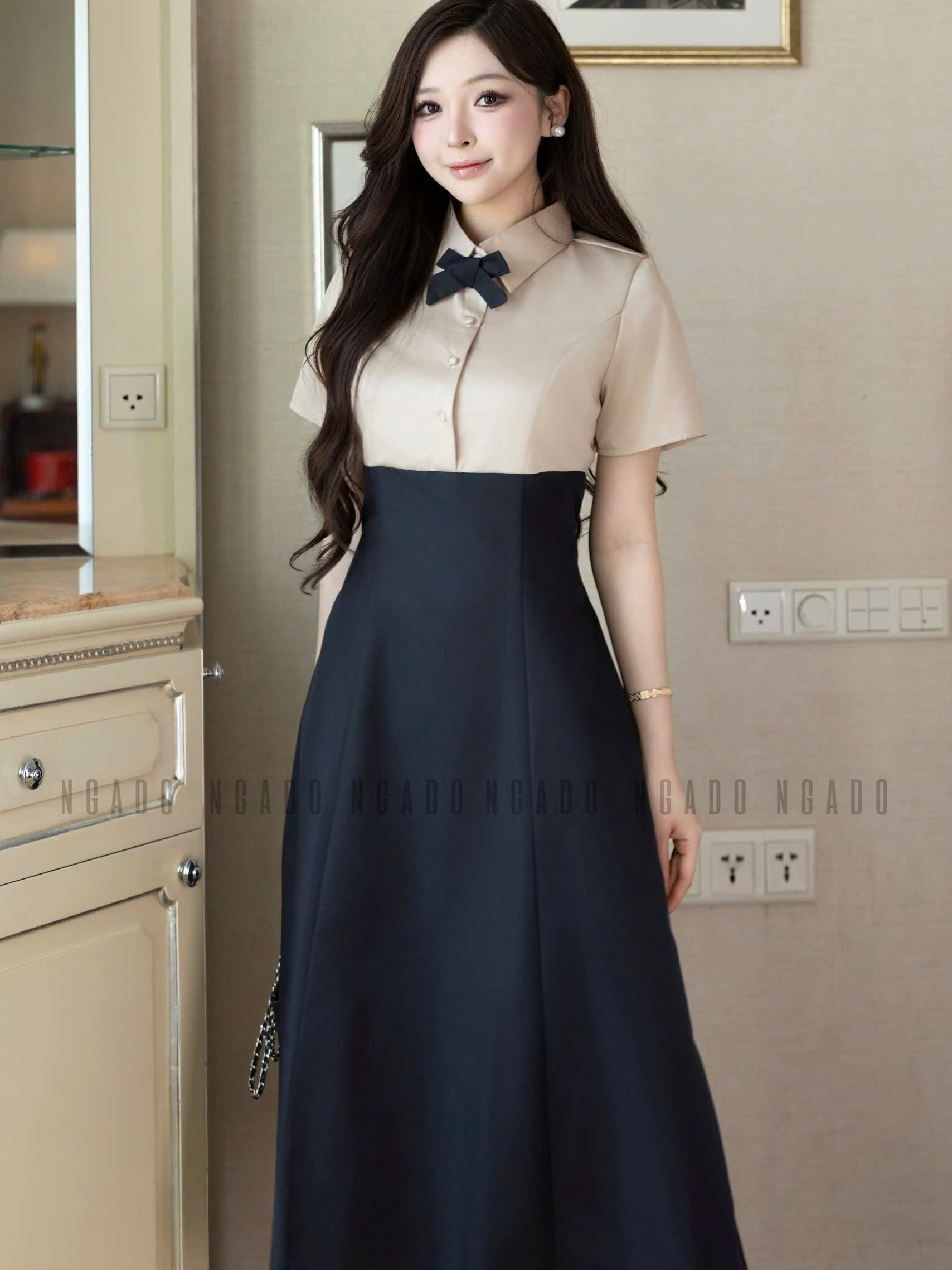 [30.10 - Nhập FALAZLIVE02 giảm 200K] Đầm nude phối đen NGADO