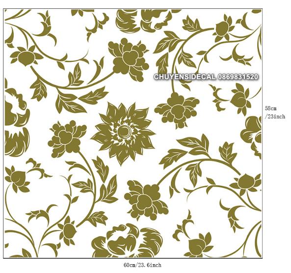 [HCM]Decal Dán Kính Cao Cấp - Hoa văn Cúc Xanh Rêu( 60x58cm )-DK7083