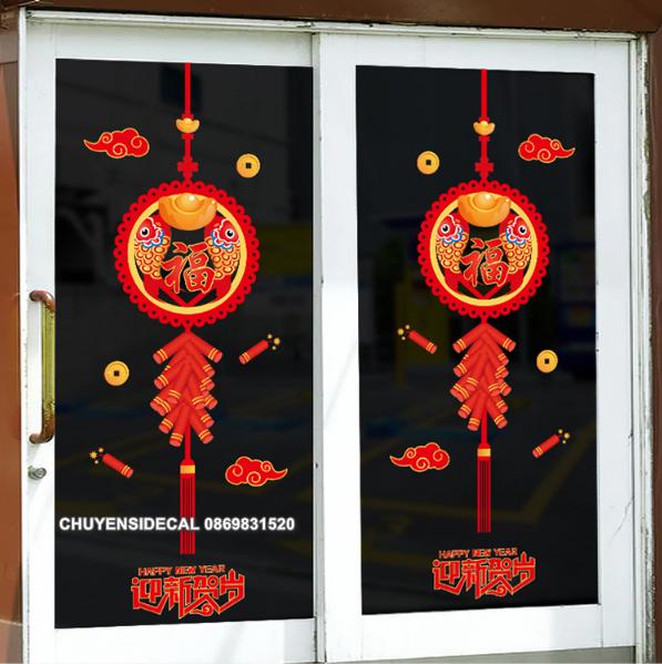 [HCM]Decal trang trí Tết - Cặp Dây răng cưa Cá Chép Đỏ pháo