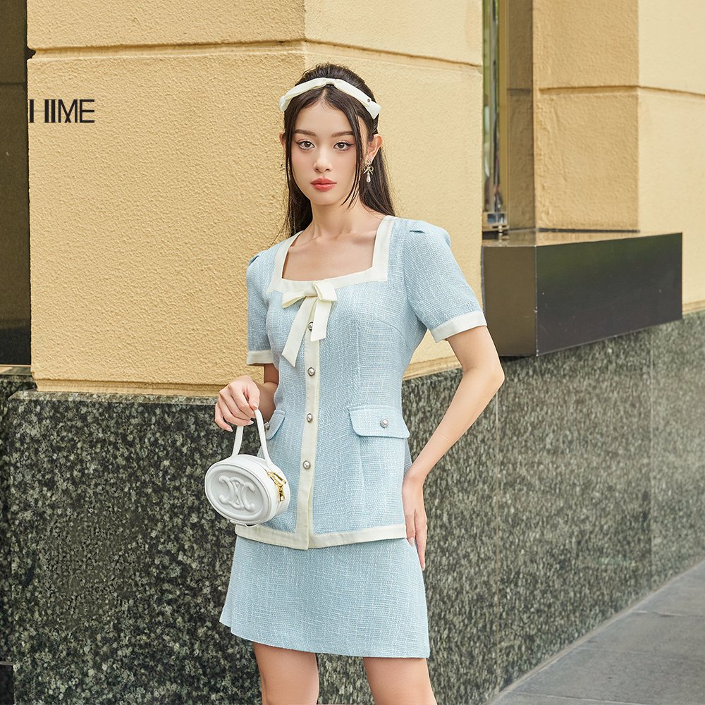 Áo dạ tweed phối khuy ngọc HIME H034