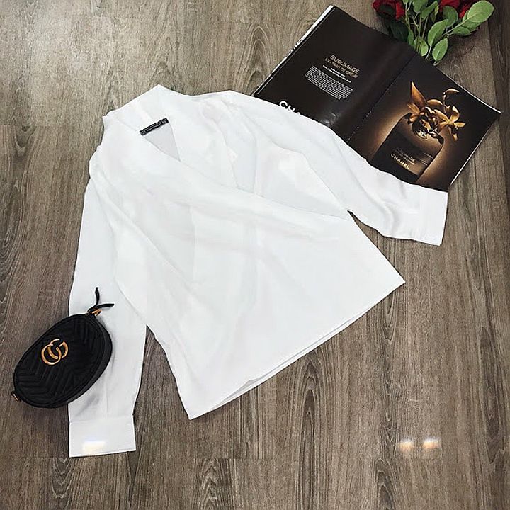 Áo sơ mi, áo kiểu nữ lụa satin cổ V rủ thời trang SHUNI001ASM