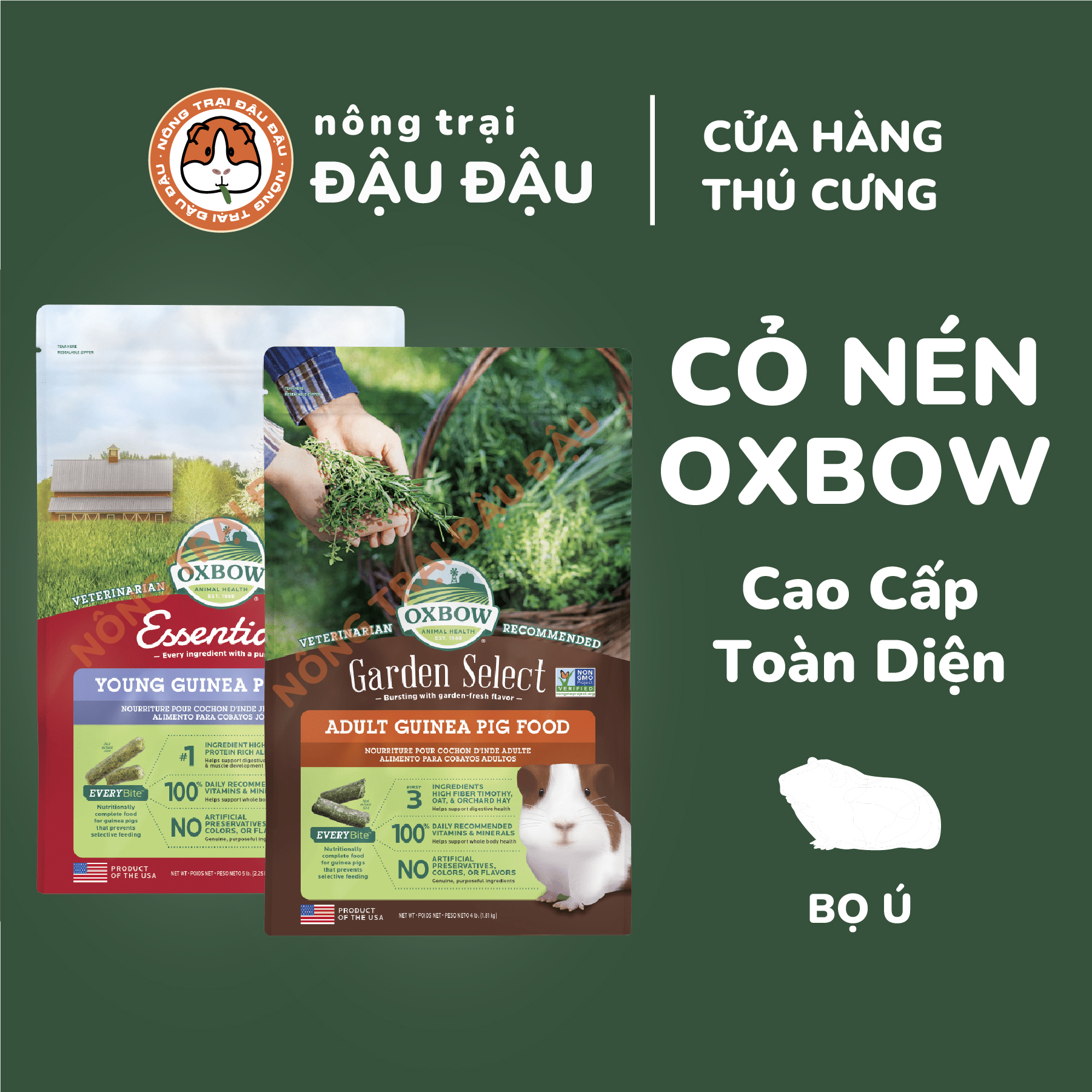 Cỏ nén oxbow thức ăn cho bọ ú essential garden select oxbow 500g, 1kg