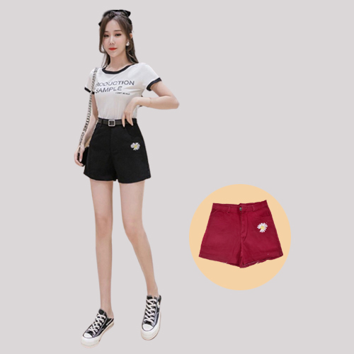 [HCM]Quần Short Nữ Kaki Lưng Cao Thiêu Bông Cúc Thời Trang Hè Mẫu Mới  Sn001