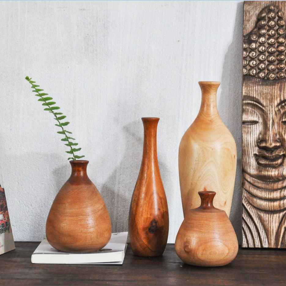 Bình Hoa Gỗ Thủ Công Mỹ Nghệ Cắm Hoa Giả Hoa Lụa Góc Decor