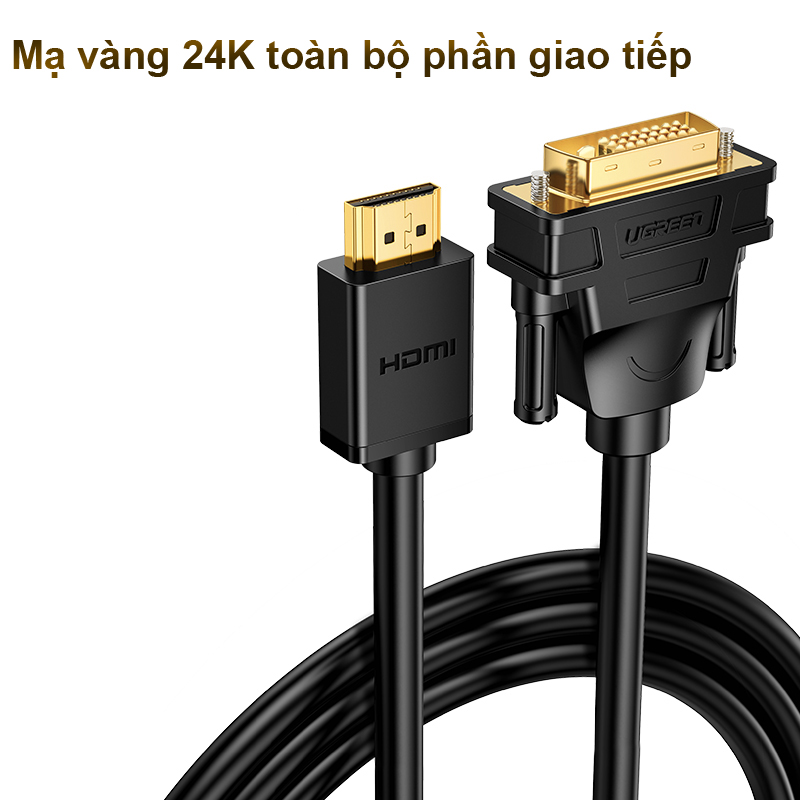 Cáp DVI sang HDMI 4K Ugreen HD106 1M đến 5M - Dây HDMI ra DVI cho màn hình TV Máy chiếu