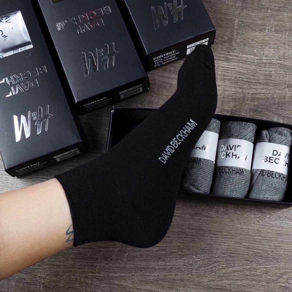 Hộp tất nam HM David beckham (4 đôi) chất cotton siêu đẹp (cổ ngắn}