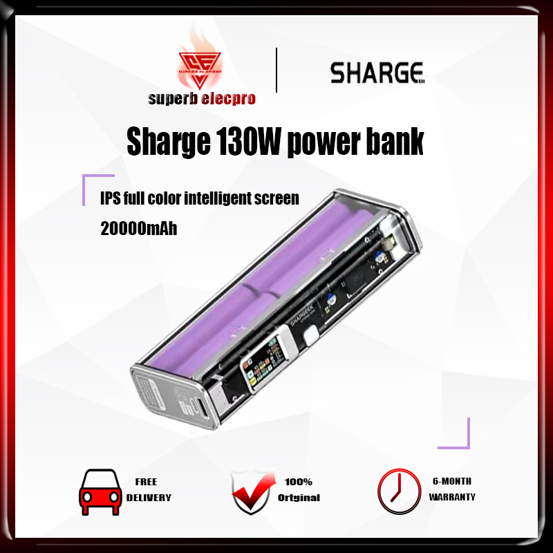 Shargeek Portable Charger, STORM2 Slim 130W 20000mAh Laptop Power Bank,  See-Through Design Battery Pack with IPS Screen, 100W USB C & 30W USB Ports