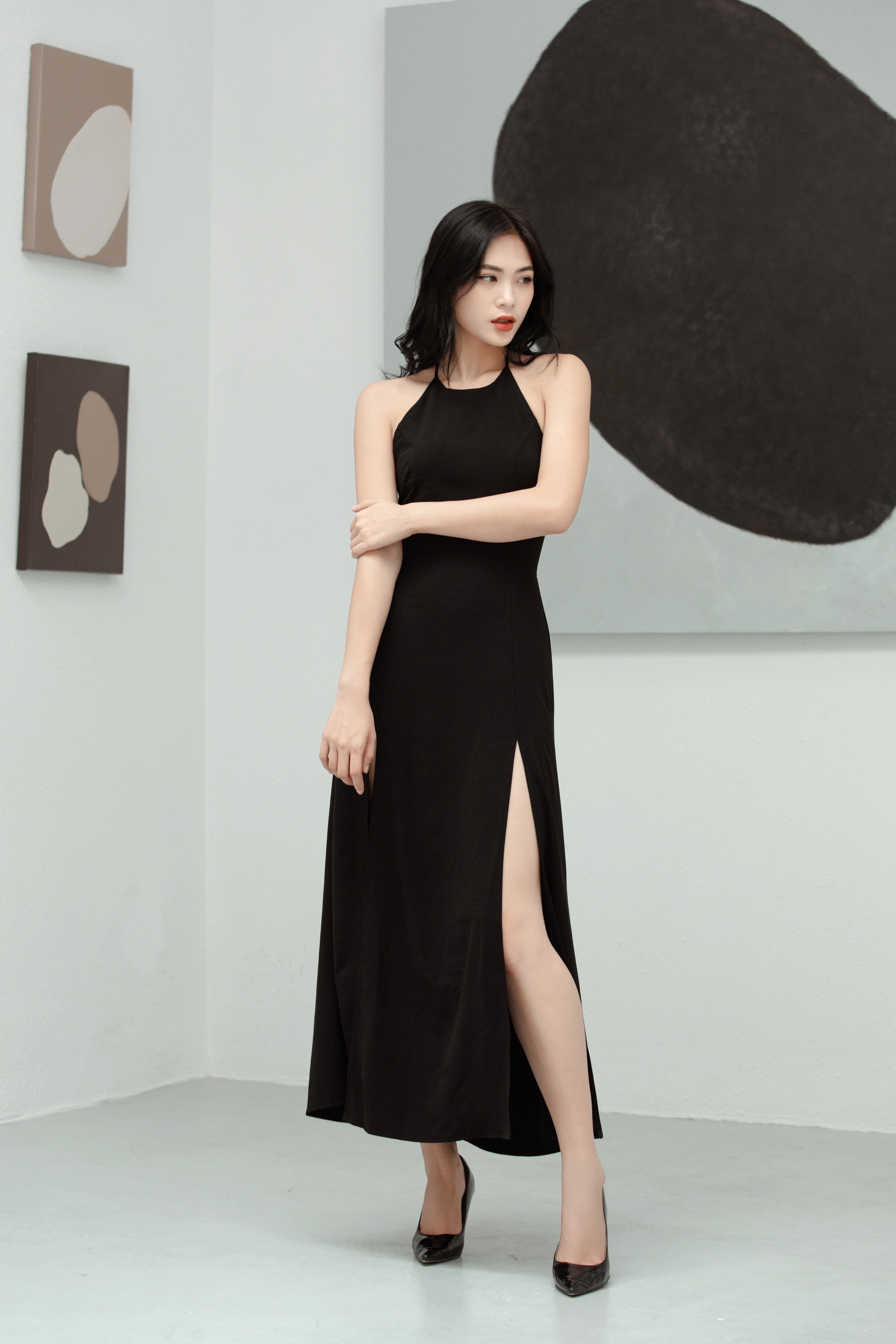 Đầm maxi cổ yếm Dalaney Dress (đen)