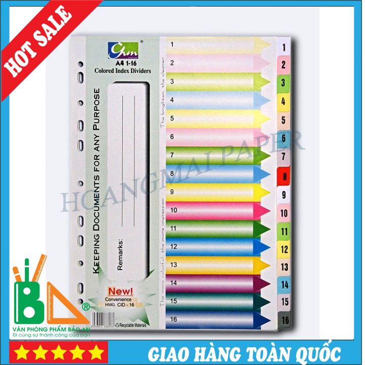 Chia File Giấy 16 Màu Hoàng Mai Có Số