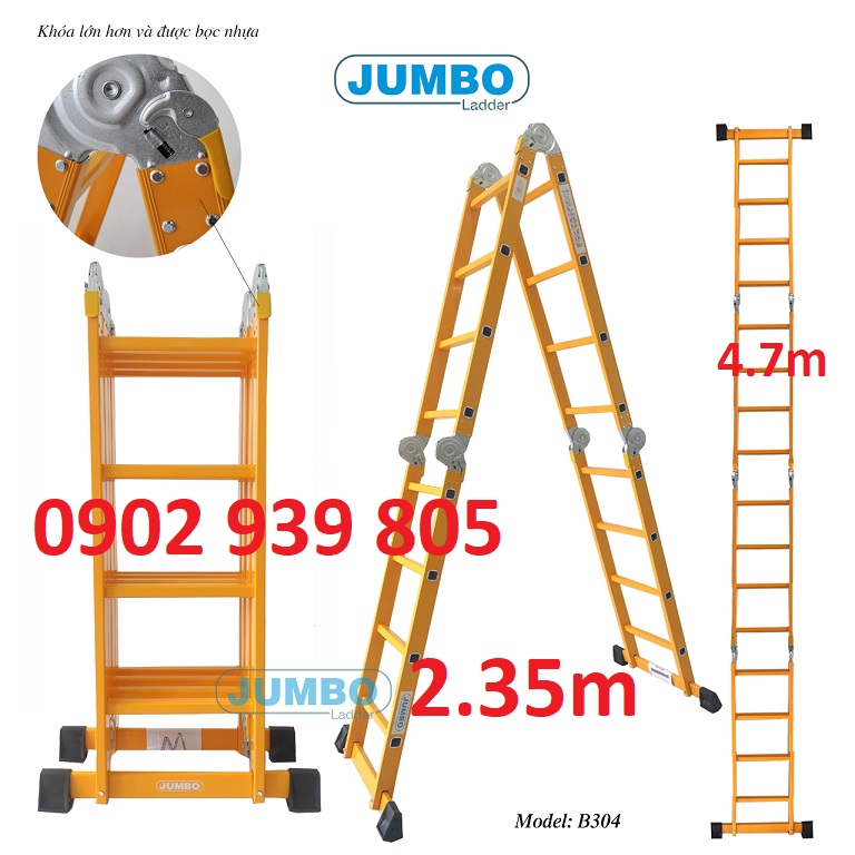 Thang nhôm gấp 4 đoạn jumbo b304 a2.35m