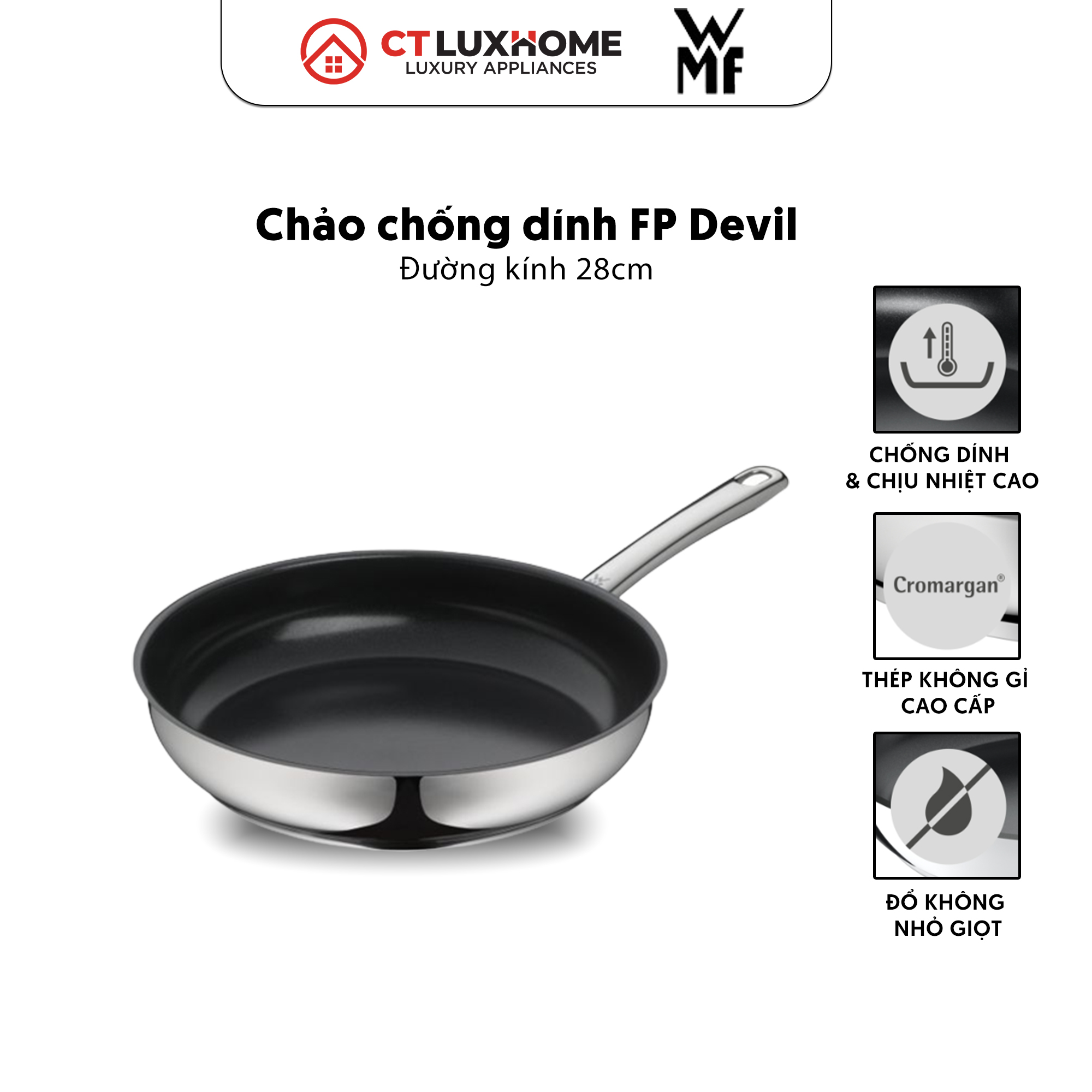 Chảo Chống Dính WMF FP DEVIL 28 CM CERAMIC COATING Tráng Gốm Cao Cấp - 0741486901
