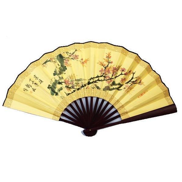 Quạt cổ phong hoa đào nan dài 31cm quạt xếp cầm tay quạt cổ trang in hoa trang trí